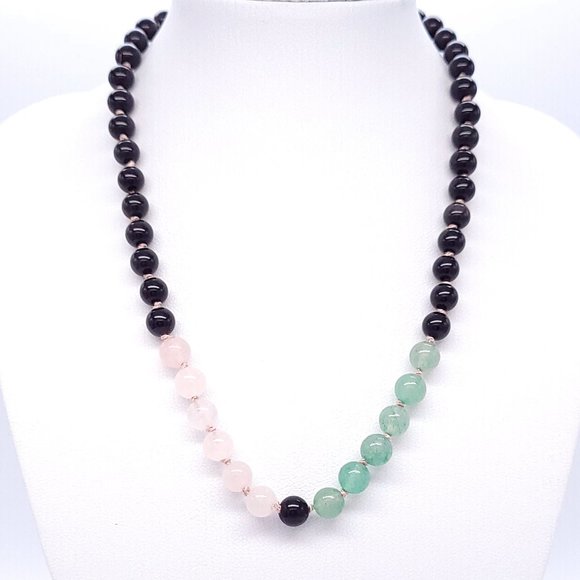 Rocktula Jewelry - Choker Necklace Rainbow Obsidian Aventurine Rose Quartz Knot Silk Rocktula NWT